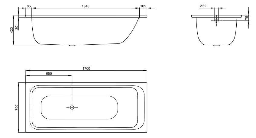 картинка Стальная ванна Bette Select 170x70 см, 3411-000 от магазина Одежда+