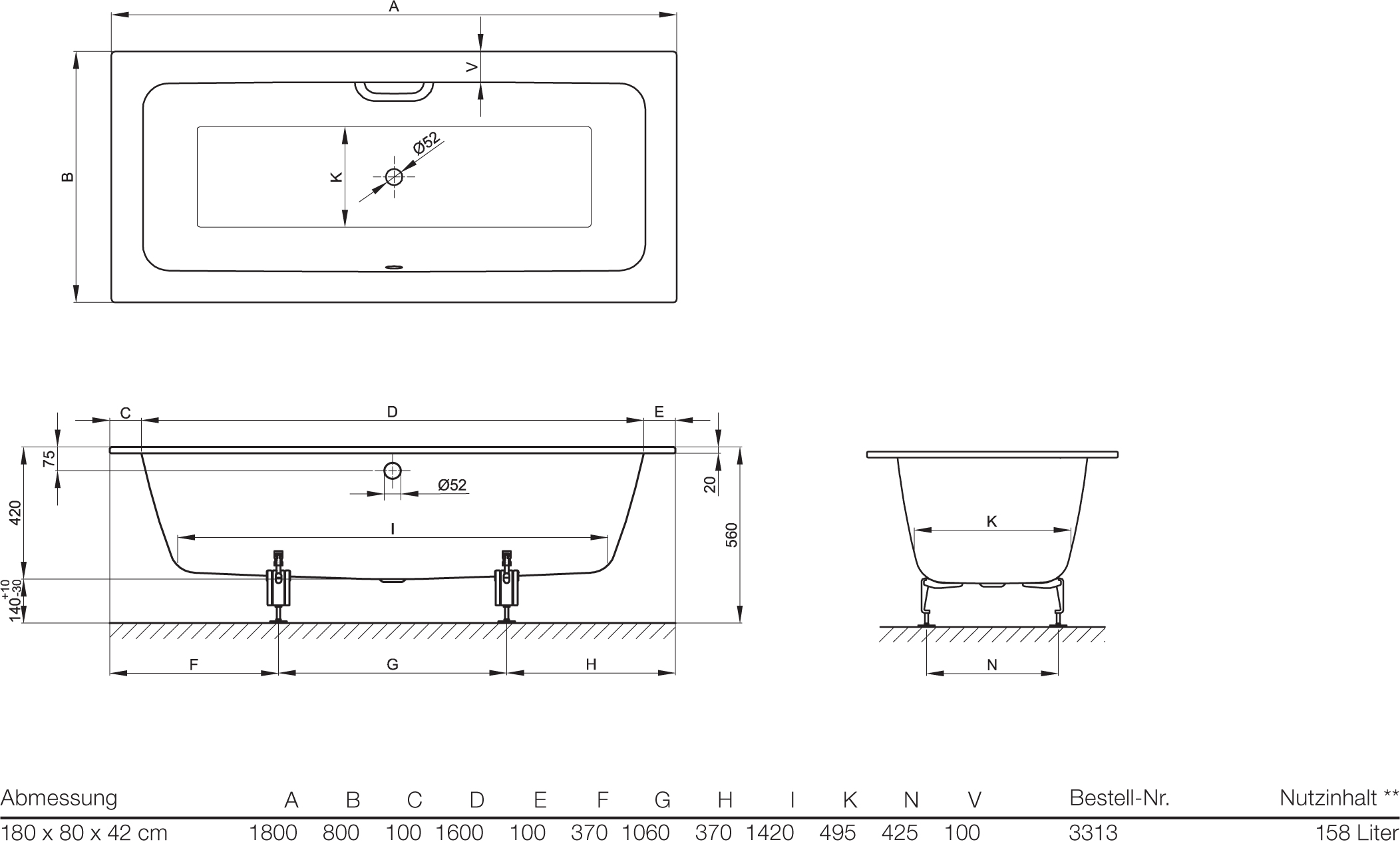 картинка Стальная ванна Bette One 180х80 см, 3313-000 от магазина Одежда+