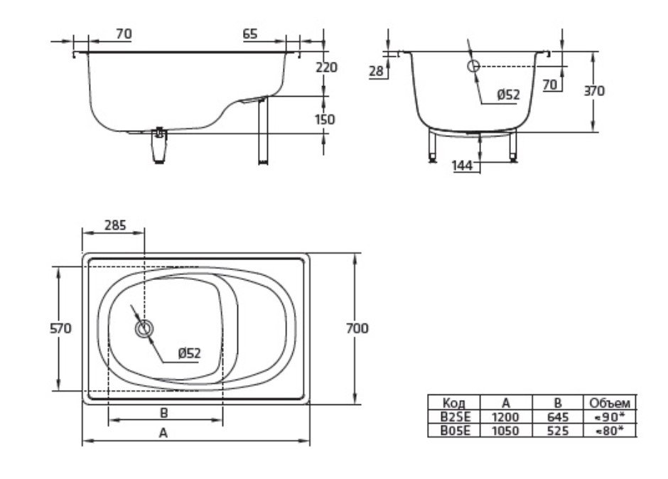 картинка Стальная ванна BLB Europa сидячая 120x70 см от магазина Одежда+