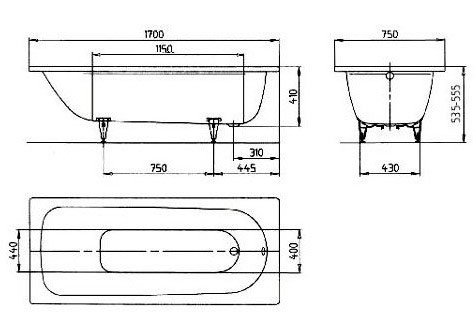 картинка Стальная ванна Kaldewei Saniform Plus 170x75 см от магазина Одежда+