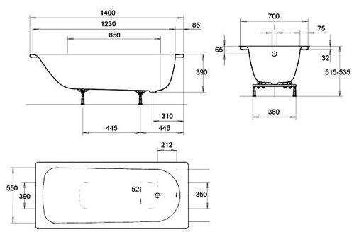 картинка Стальная ванна Kaldewei Eurowa 140x70 см от магазина Одежда+